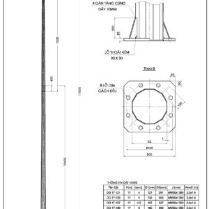 Bản Vẽ Cột Đèn Pha Cao Áp 17m 18m 19m 20m 25m, Trụ Đèn Chiếu Sáng