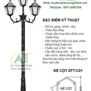 Cột Đèn Trang Trí Sân Vườn Công Viên 3 Bóng ATT-C01 Đèn Kiểu
